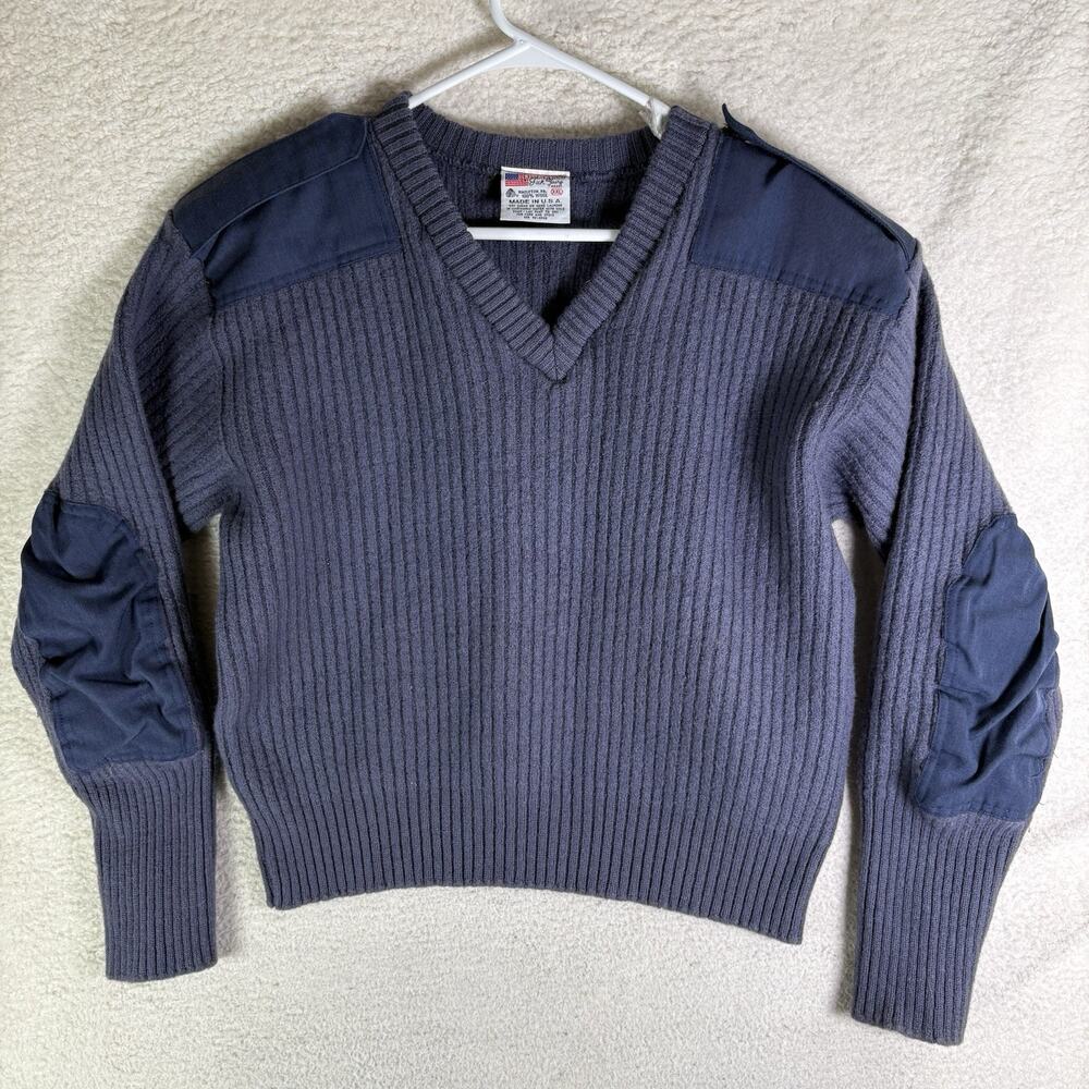 Vintage Commando Wool Sweater Mens 2XL Blue Jack Young Military Combat Pads READ